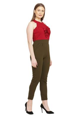 Red and Olive Green Color scuba crepe Fabric Jumsuit 4