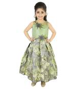 Green Satin And Brocade Frock Style Gown With Embroidery