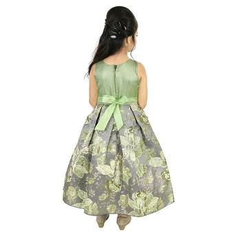 Green Satin And Brocade Frock Style Gown With Embroidery 2