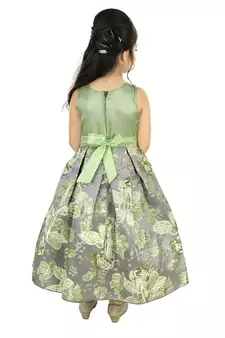 Green Satin And Brocade Frock Style Gown With Embroidery