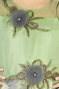 Green Satin And Brocade Frock Style Gown With Embroidery