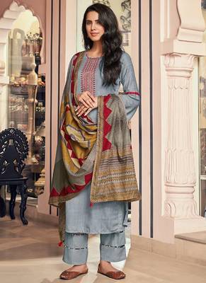 Grey Cotton Straight Suit 1