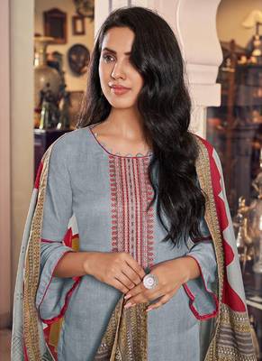 Grey Cotton Straight Suit 2