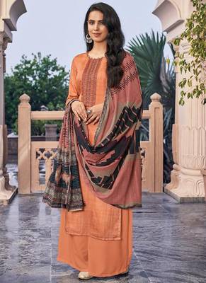 orange Cotton Straight Suit 1