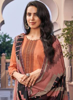 orange Cotton Straight Suit 2