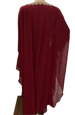 maroon georgette moroccan dubai kaftan farasha aari and stone work dress 3