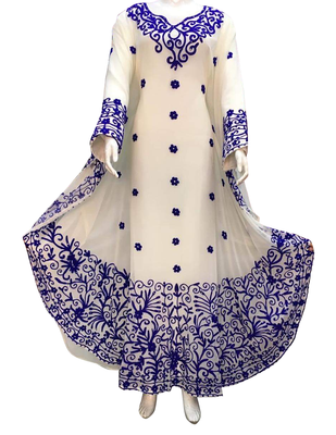 white georgette moroccan islamic dubai kaftan farasha aari and stone work dress 1
