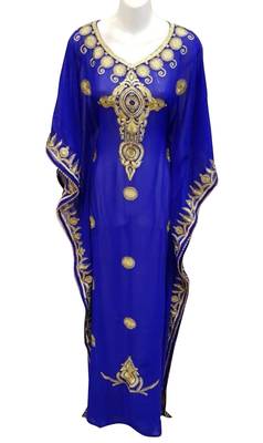 royal blue georgette moroccan dubai kaftan farasha aari and stone work dress 1