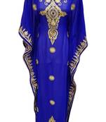 royal blue georgette moroccan dubai kaftan farasha aari and stone work dress
