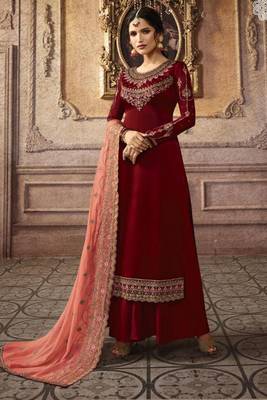 Maroon Embroidered Faux Georgette Salwar 1