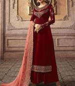 Maroon Embroidered Faux Georgette Salwar