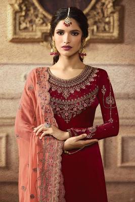 Maroon Embroidered Faux Georgette Salwar 2