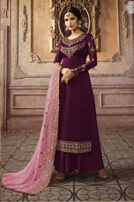 Dark Purple Embroidered Faux Georgette Salwar 1