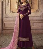 Dark Purple Embroidered Faux Georgette Salwar