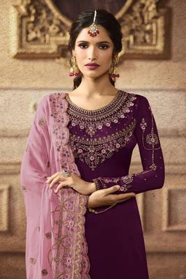 Dark Purple Embroidered Faux Georgette Salwar 2