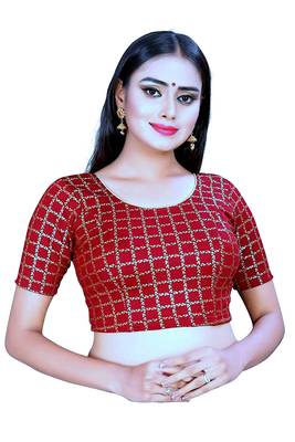  Maroon Red Lycra Stretchable Readymade Blouse for Women Medium Sleeve 1