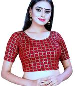  Maroon Red Lycra Stretchable Readymade Blouse for Women Medium Sleeve