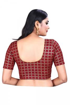  Maroon Red Lycra Stretchable Readymade Blouse for Women Medium Sleeve 2