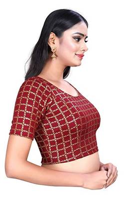  Maroon Red Lycra Stretchable Readymade Blouse for Women Medium Sleeve 3