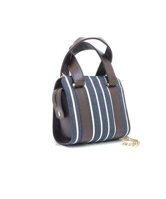 Navy Blue Stripe Sling Bag with Handle 1