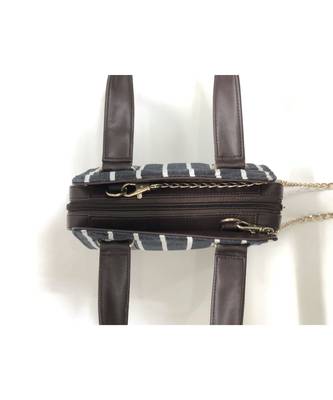Navy Blue Stripe Sling Bag with Handle 2