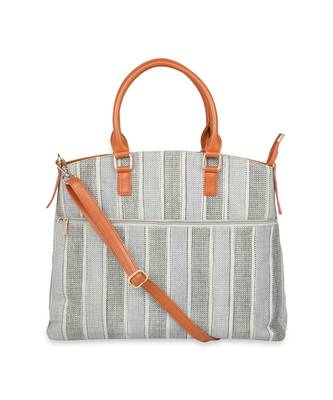 Striped Grey-White Canvas  Tote 2