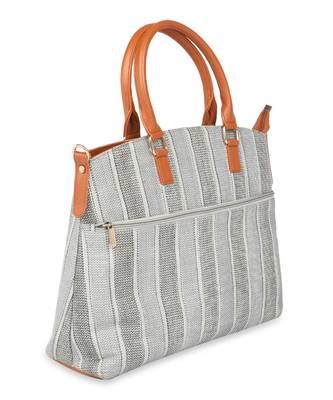 Striped Grey-White Canvas  Tote 3