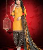Yellow printed crepe salwar