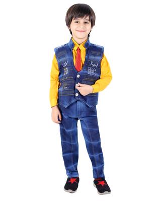 Yellow printed cotton silk boys-suit 1