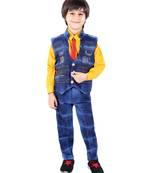 Yellow printed cotton silk boys-suit