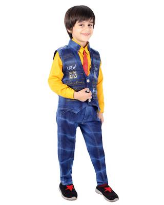Yellow printed cotton silk boys-suit 2