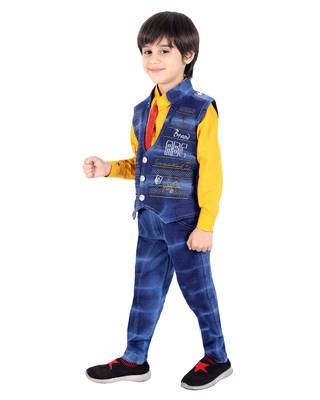Yellow printed cotton silk boys-suit 3