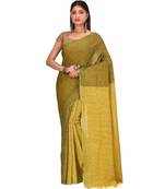 Women's Green Shantiniketani pure cotton khadi Cotton Saree With Blouse Piece