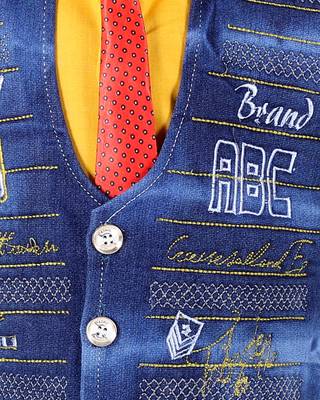 Yellow printed cotton silk boys-suit 4
