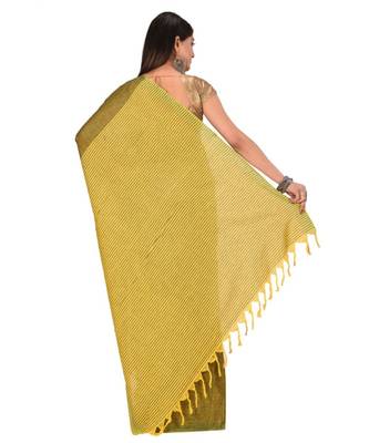 Women's Green Shantiniketani pure cotton khadi Cotton Saree With Blouse Piece 3