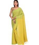 Women's green Shantiniketani pure cotton khadi Cotton Saree With Blouse Piece