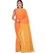 Women's Orange Shantiniketani pure cotton khadi Cotton Saree With Blouse Piece