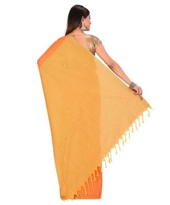 Women's Orange Shantiniketani pure cotton khadi Cotton Saree With Blouse Piece 3