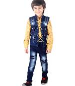 Yellow printed cotton silk boys-suit