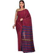 Women's Maroon Shantiniketani pure cotton khesh Cotton Saree With Blouse Piece