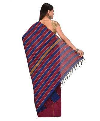 Women's Maroon Shantiniketani pure cotton khesh Cotton Saree With Blouse Piece 3