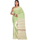 Women's green Shantiniketani pure cotton khesh Cotton Saree With Blouse Piece