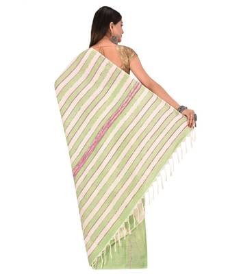 Women's green Shantiniketani pure cotton khesh Cotton Saree With Blouse Piece 3