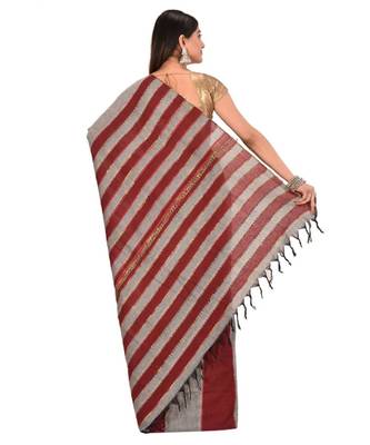 Women's Grey Shantiniketani pure cotton khesh Cotton Saree With Blouse Piece 3