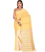 Women's Yellow Shantiniketani pure cotton khesh Cotton Saree With Blouse Piece