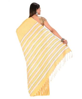Women's Yellow Shantiniketani pure cotton khesh Cotton Saree With Blouse Piece 3