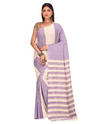 Women's Purple Shantiniketani pure cotton khesh Cotton Saree With Blouse Piece 1