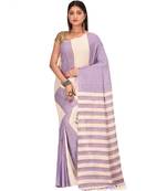 Women's Purple Shantiniketani pure cotton khesh Cotton Saree With Blouse Piece