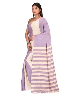 Women's Purple Shantiniketani pure cotton khesh Cotton Saree With Blouse Piece 2