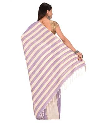 Women's Purple Shantiniketani pure cotton khesh Cotton Saree With Blouse Piece 3